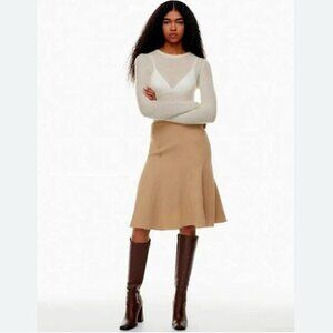 Aritzia Wilfred Jupe Reyna High Rise Crepe Midi Skirt Tan Camel Size 6